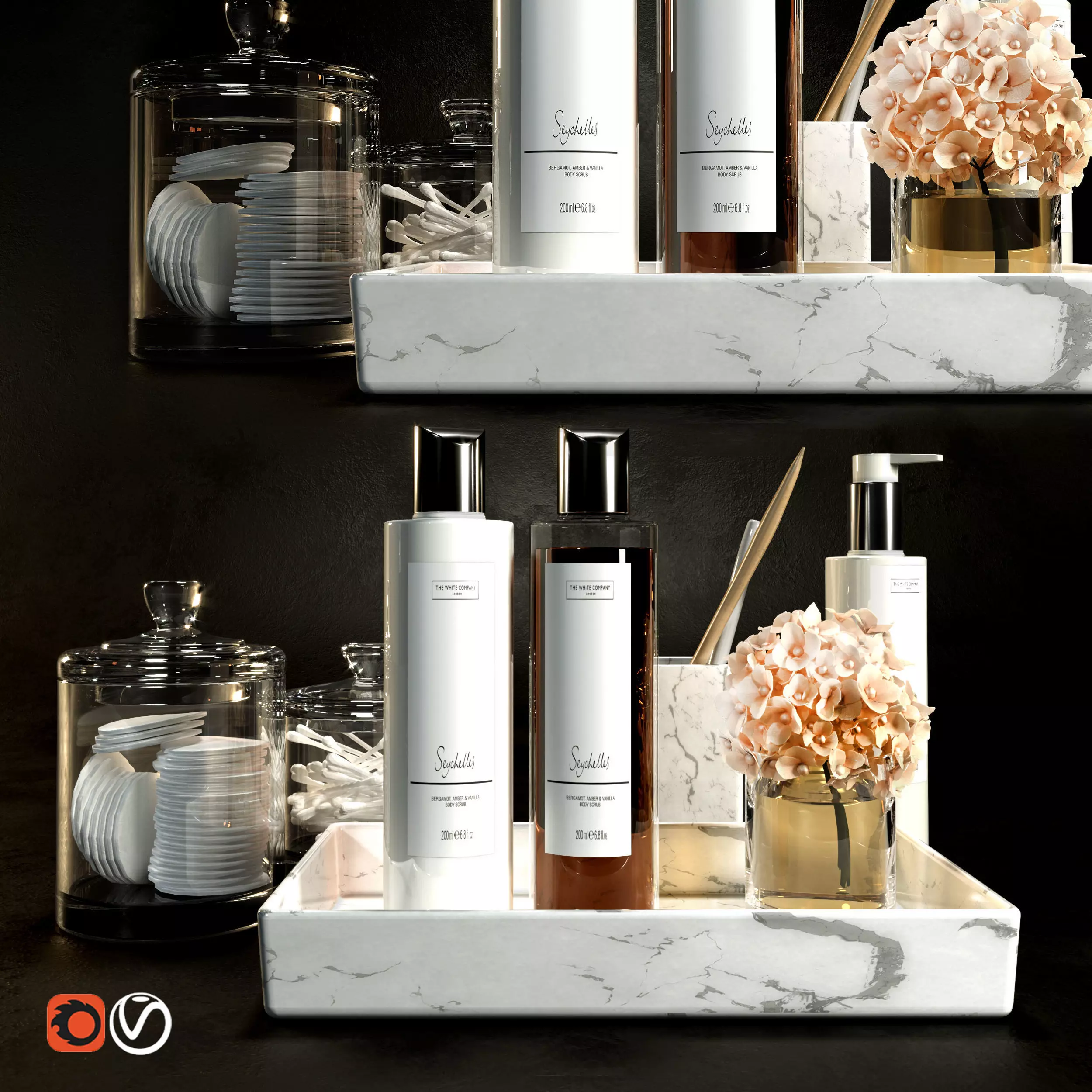 Decorative set marble tray with soaps and lotions 3D model