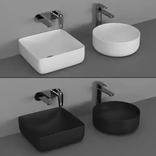 Volle circle and box sink at black and white matte ceramic 3D model