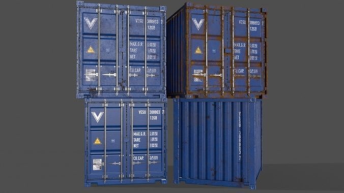 PBR 10 ft Storage Container - Blue Low-poly 3D model
