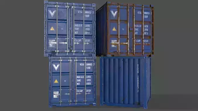PBR 10 ft Storage Container - Blue Low-poly 3D model