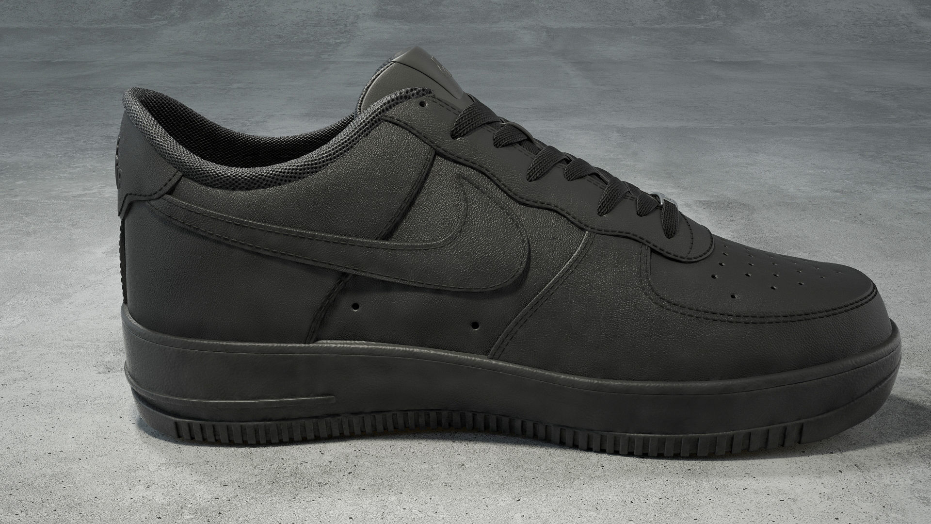 Nike Air Force 1 low black Low-poly 3D model_2