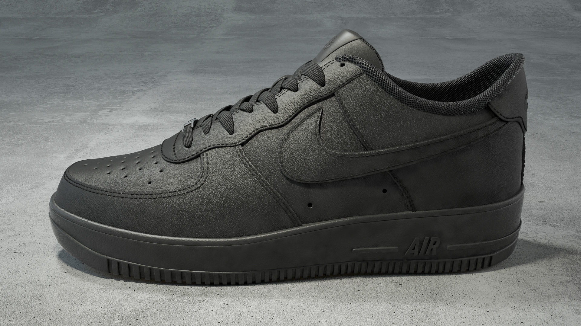 Nike Air Force 1 low black Low-poly 3D model_1