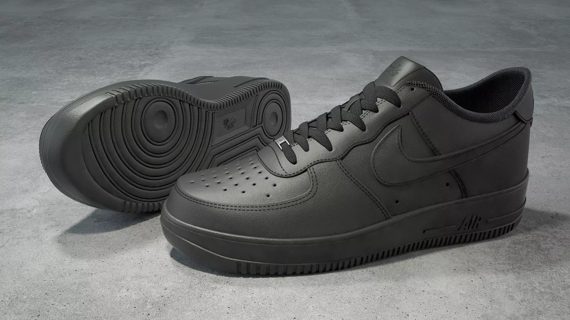 Nike Air Force 1 low black Low-poly 3D model_0