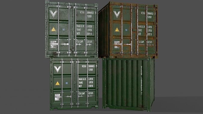 PBR 10 ft Storage Container - Green Low-poly 3D model
