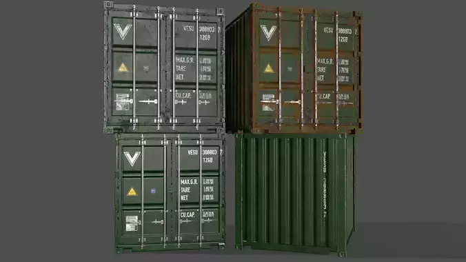 PBR 10 ft Storage Container - Green Low-poly 3D model