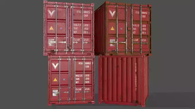 PBR 10 ft Storage Container - Red Low-poly 3D model