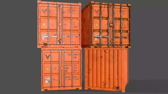 PBR 10 ft Storage Container - Orange Low-poly 3D model