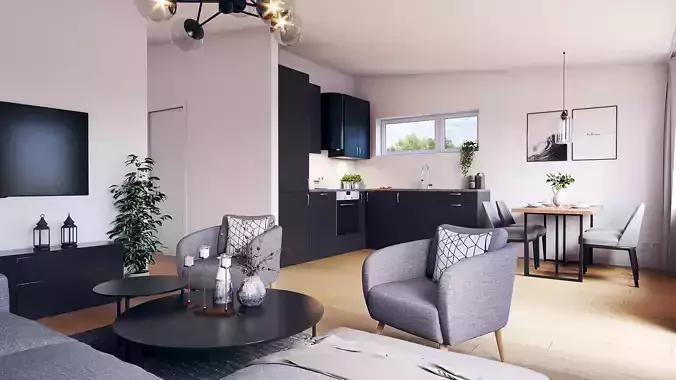 Sketchup Interior open space Scandinavian 