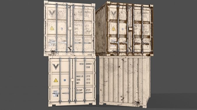 PBR 10 ft Storage Container - White Low-poly 3D model