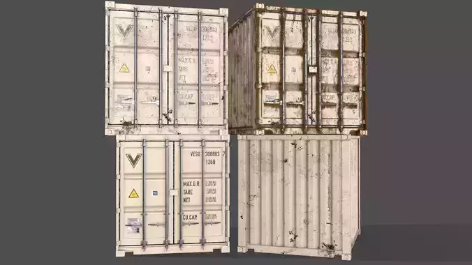 PBR 10 ft Storage Container - White Low-poly 3D model