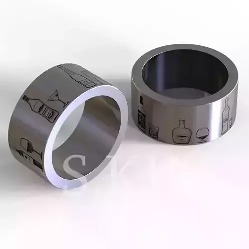 Alcohol ring bottles and glasses  3D print model