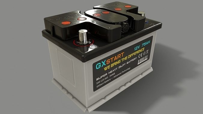 PBR Car Battery - White Low-poly 3D model 3