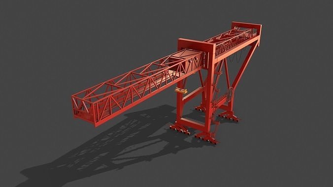 PBR Port Container Crane - Red Low-poly 3D model