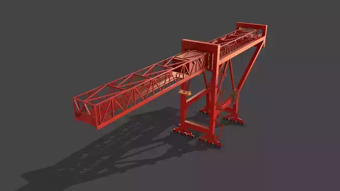 PBR Port Container Crane - Red Low-poly 3D model