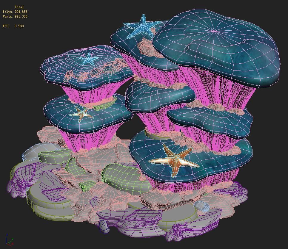 Submarine cartoon world - dream summer cave wall 3D model_2