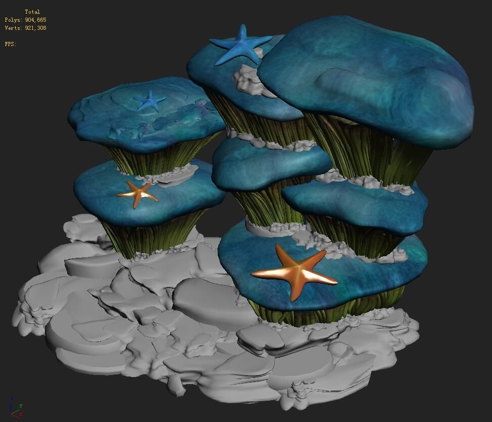 Submarine cartoon world - dream summer cave wall 3D model_1