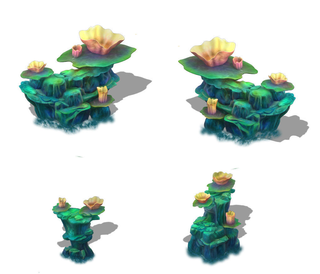 Submarine cartoon world - coral lotus leaf 3D model_3