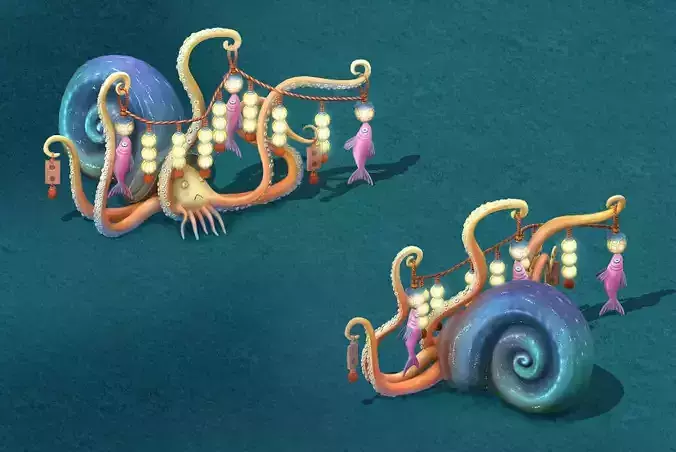 Submarine cartoon world - octopus skewers