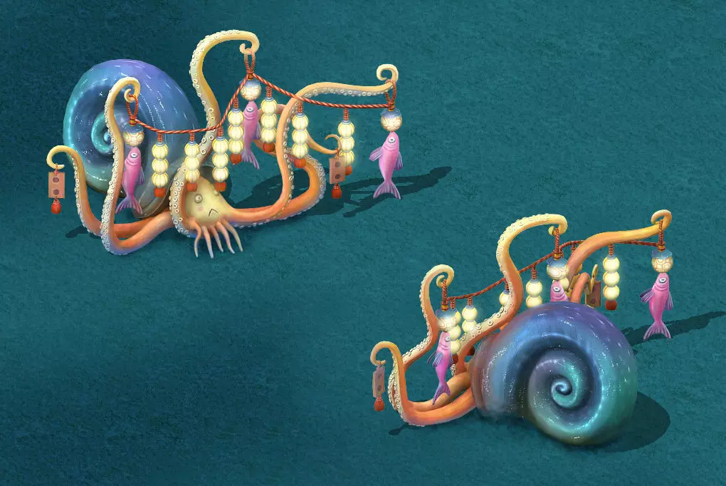 Submarine cartoon world - octopus skewers 3D model