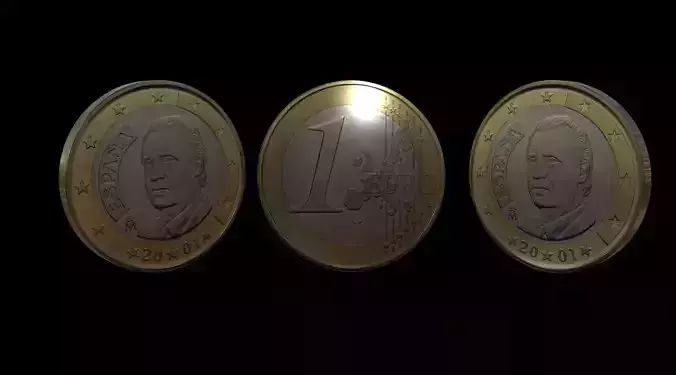 1 Euro Coin - Spain Low-poly 3D model