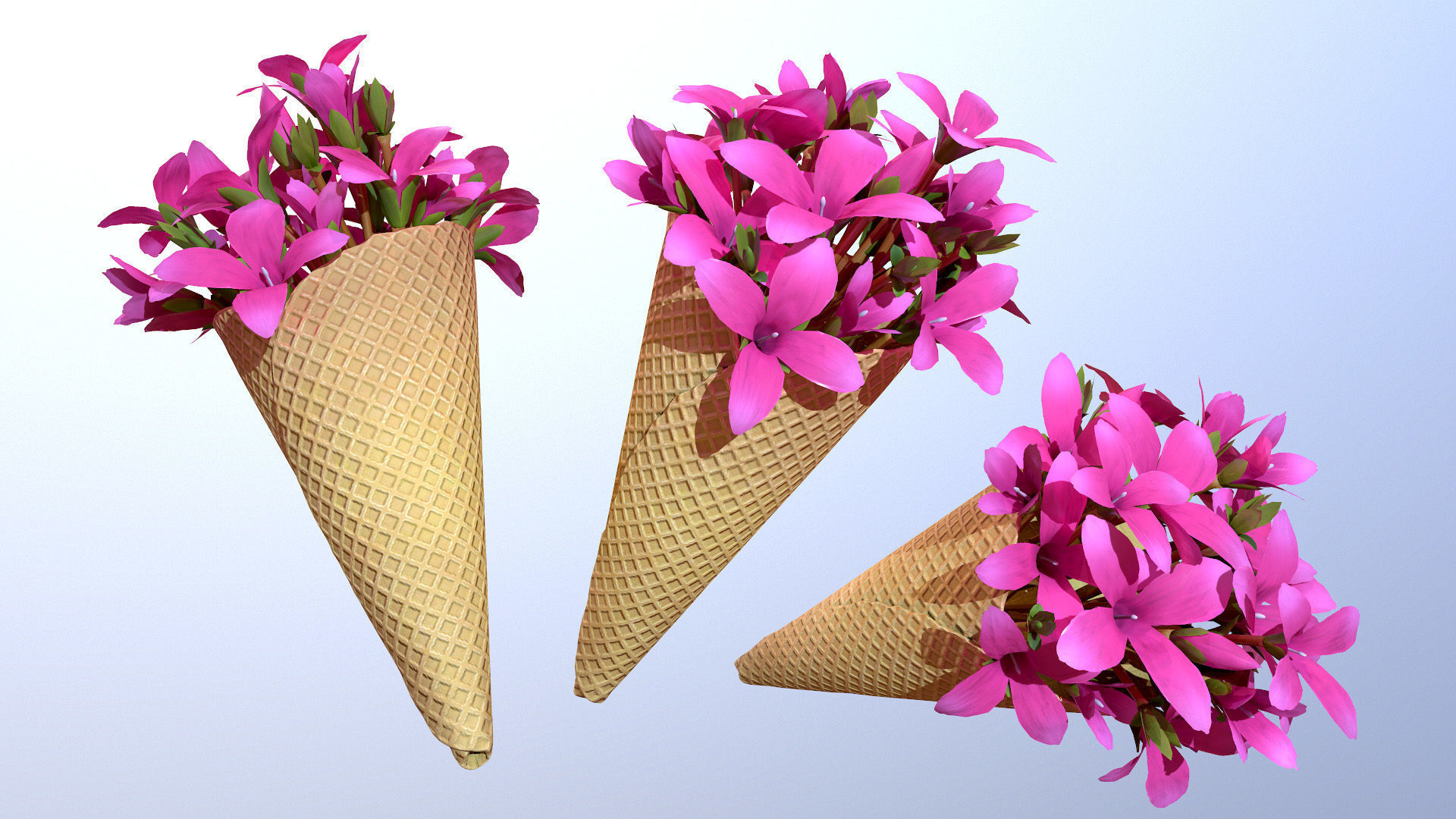 Waffle Cone with Flowers 3D model_2