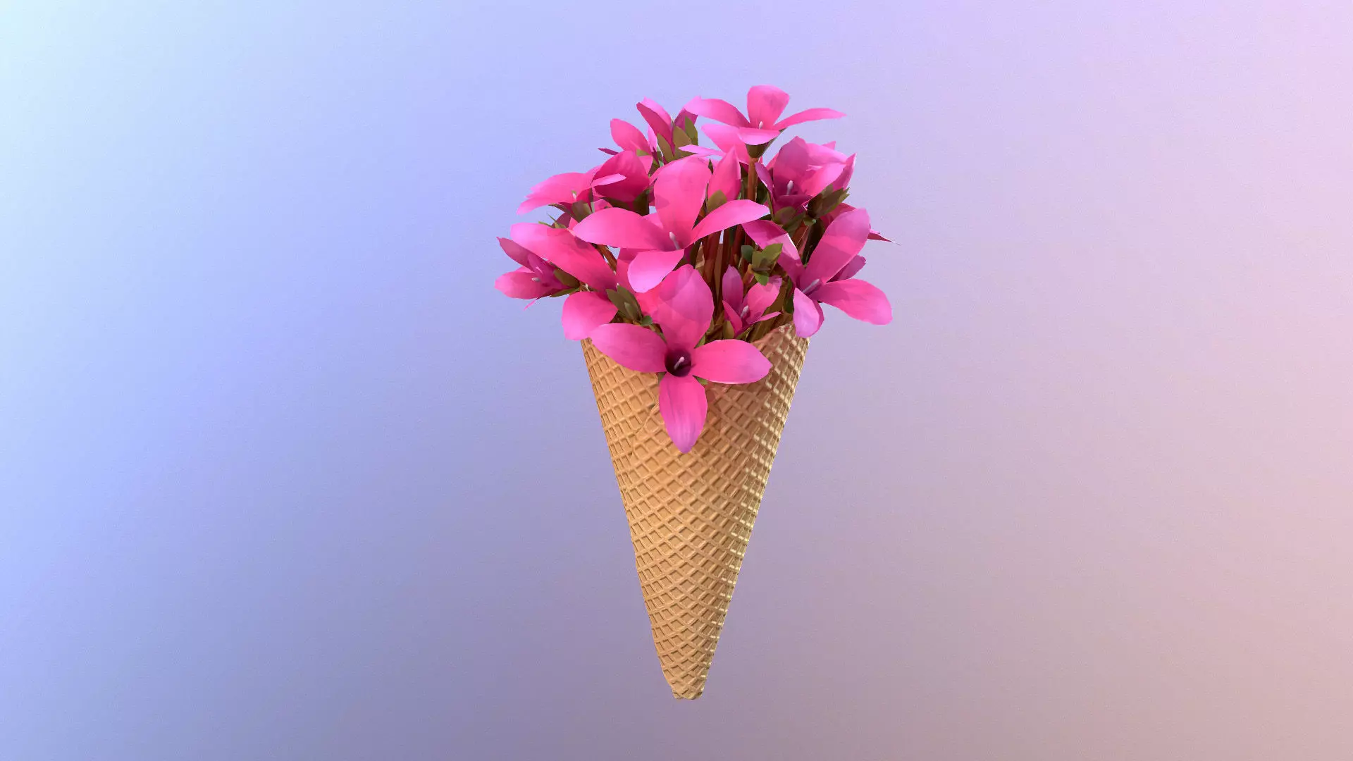 Waffle Cone with Flowers 3D model_0