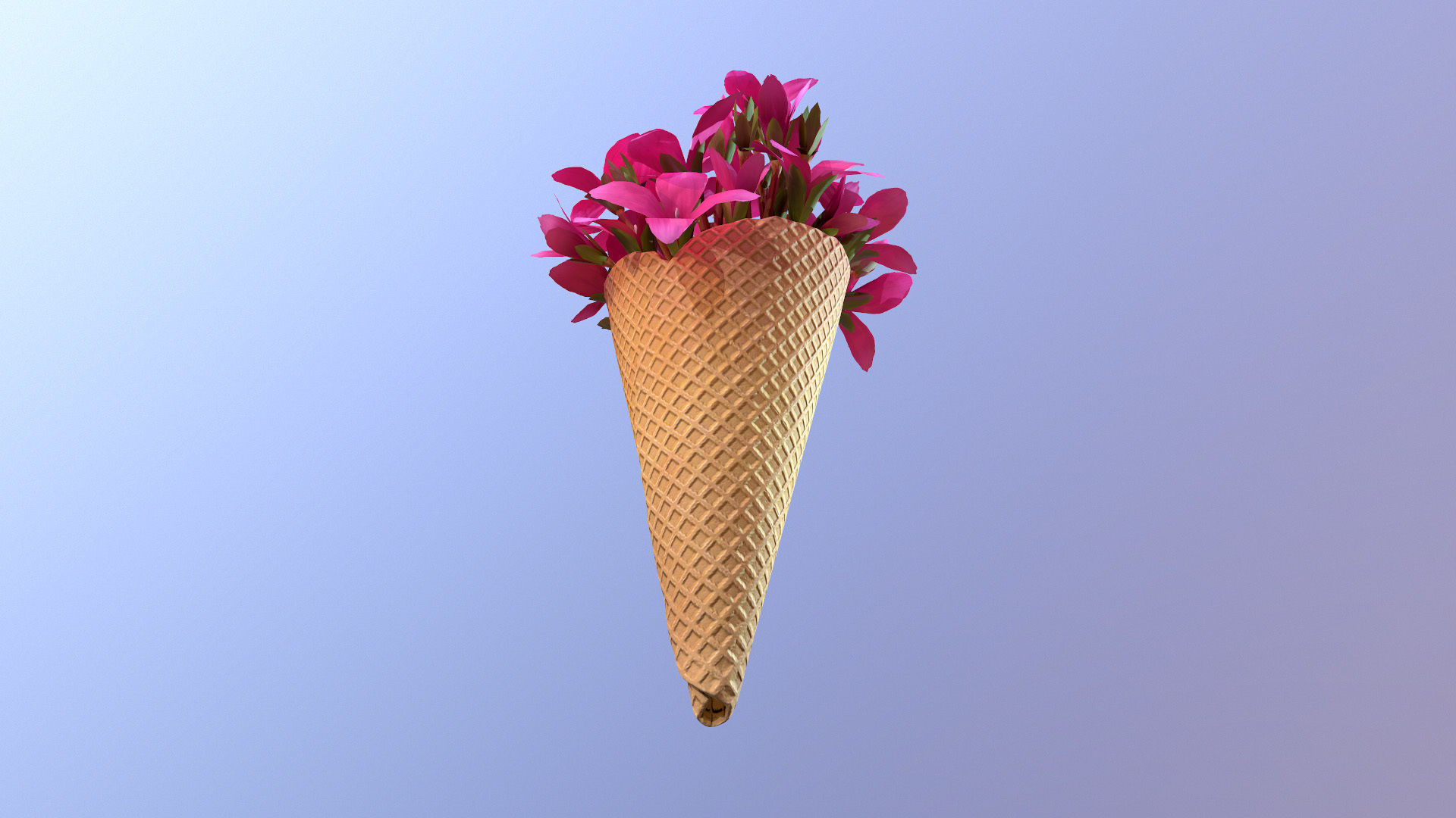 Waffle Cone with Flowers 3D model_6