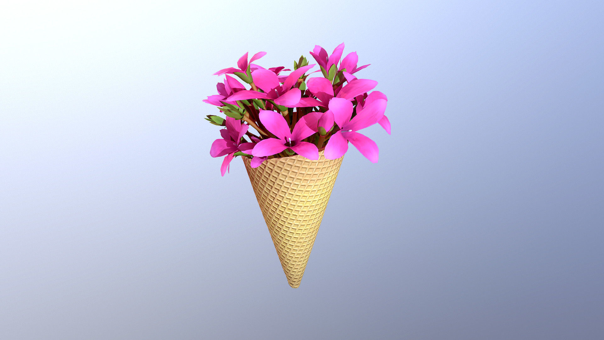 Waffle Cone with Flowers 3D model_4