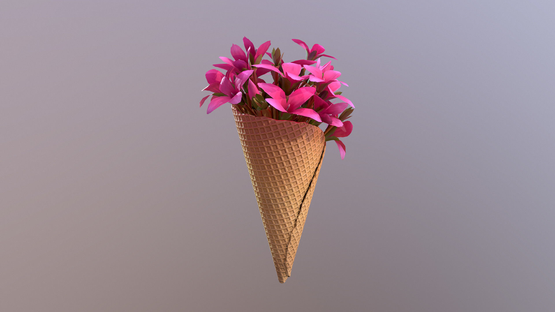 Waffle Cone with Flowers 3D model_3