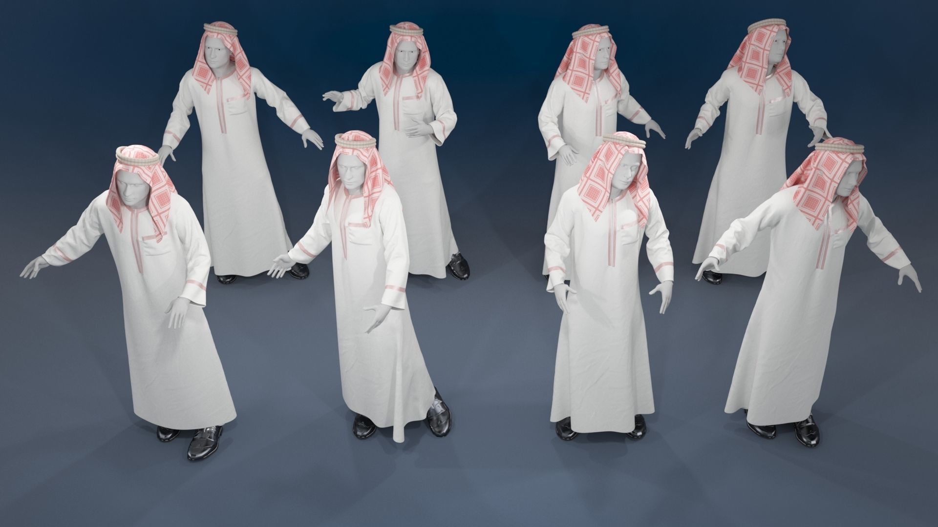 Men mannequin arabic 4 x different models 32 poses 3D model_9