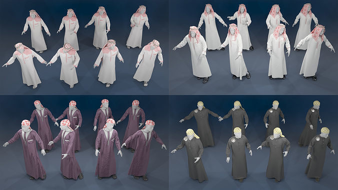 Men mannequin arabic 4 x different models 32 poses 3D model