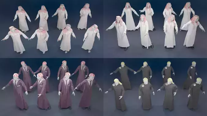 Men mannequin arabic 4 x different models 32 poses 3D model