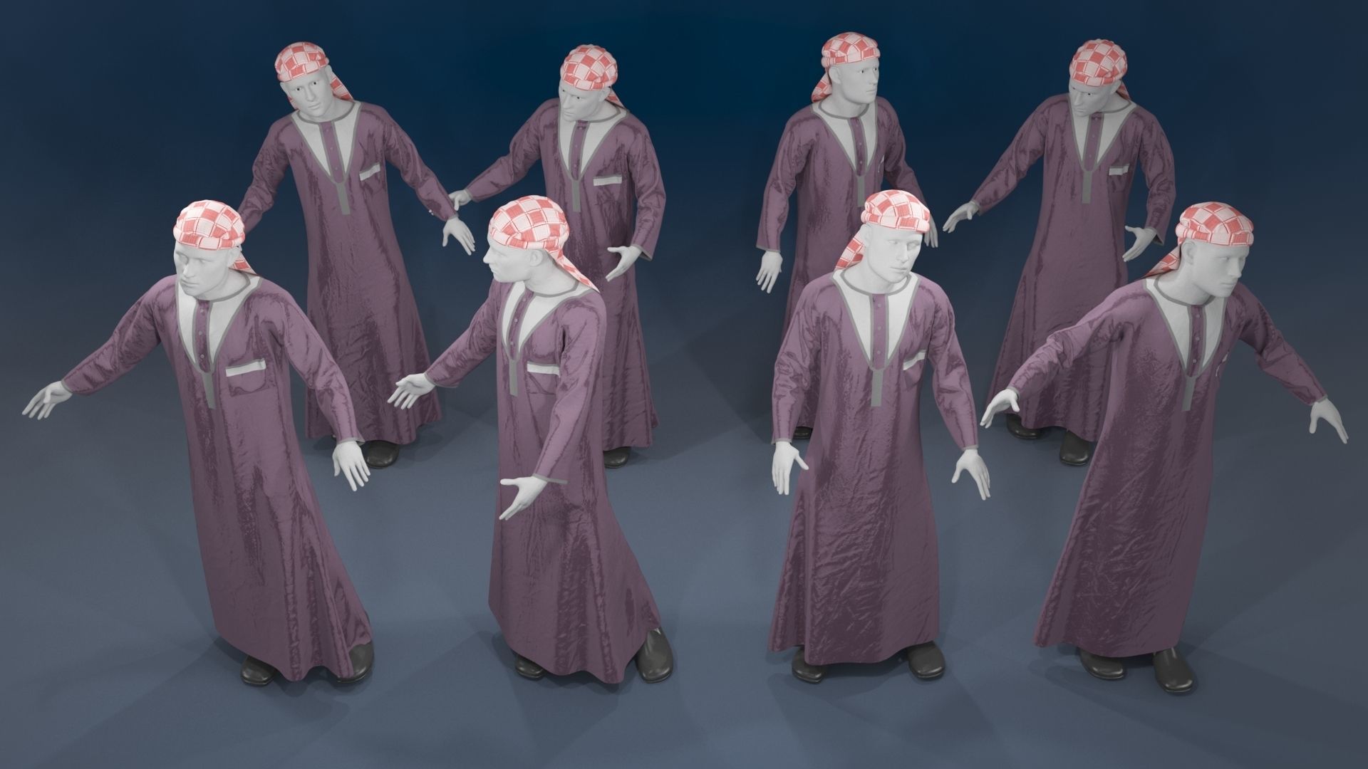 Men mannequin arabic 4 x different models 32 poses 3D model_12
