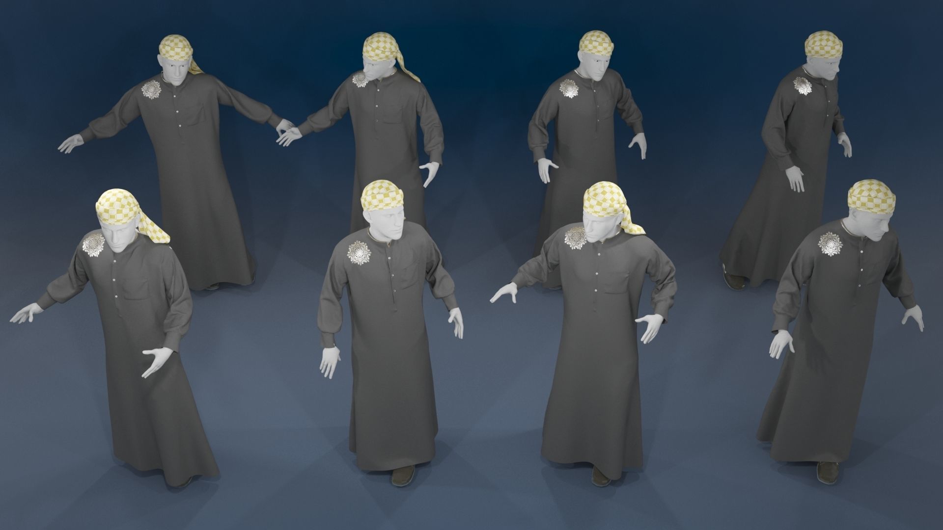 Men mannequin arabic 4 x different models 32 poses 3D model_6