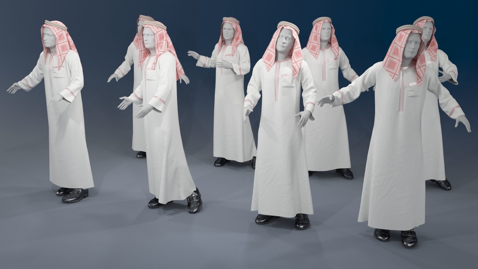 Men mannequin arabic 4 x different models 32 poses 3D model_8