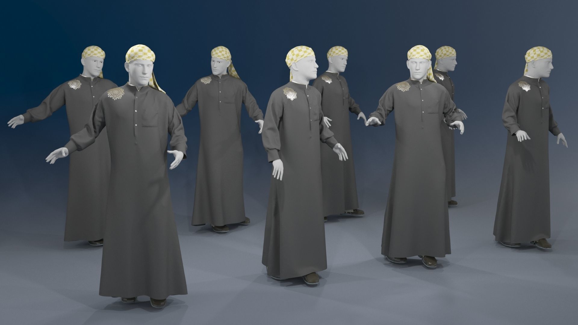 Men mannequin arabic 4 x different models 32 poses 3D model_5