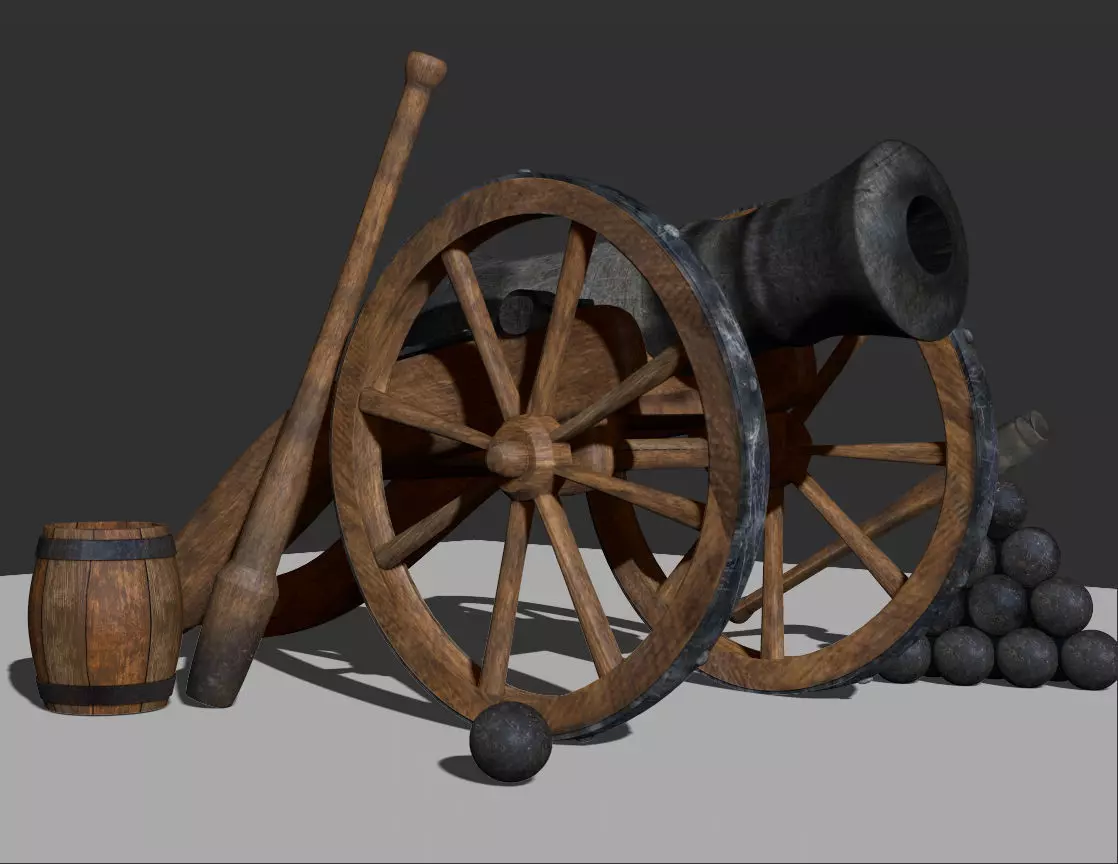 Old Iron Cannon Low-poly 3D model_0