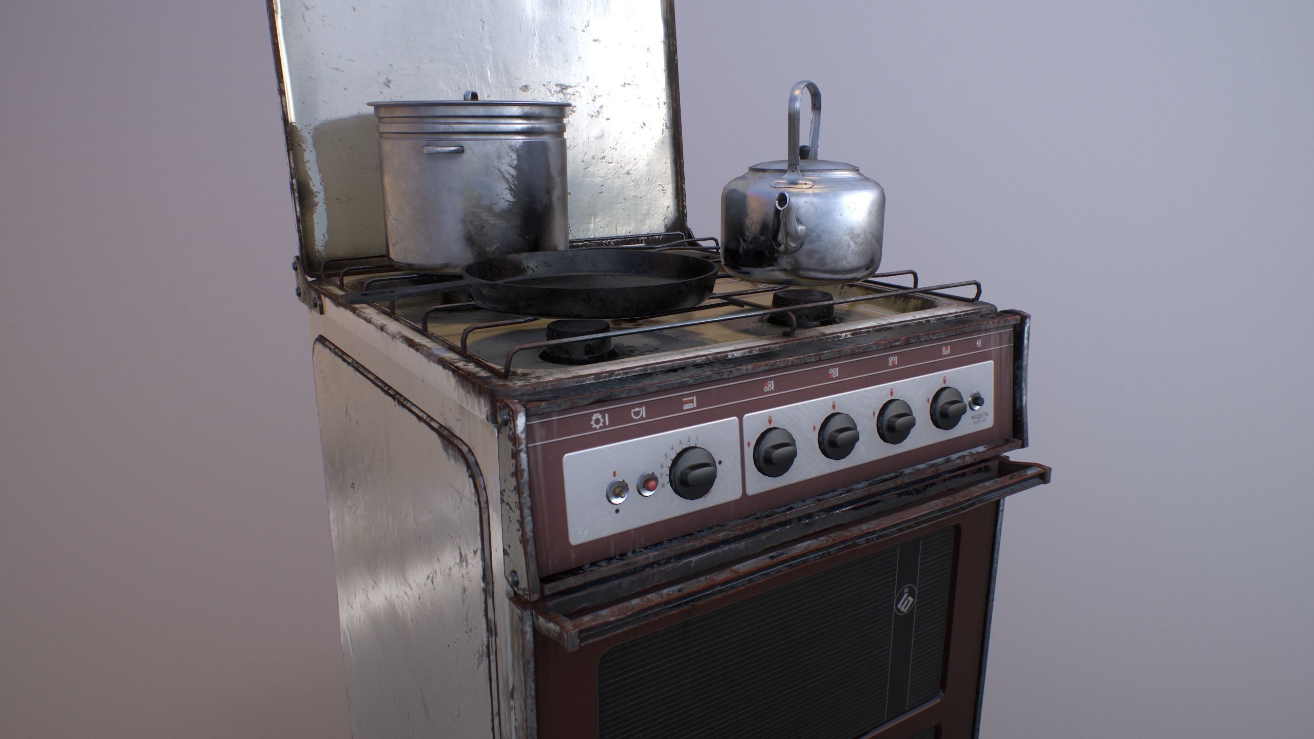 Old Soviet Russia Cooker Low-poly 3D model_11