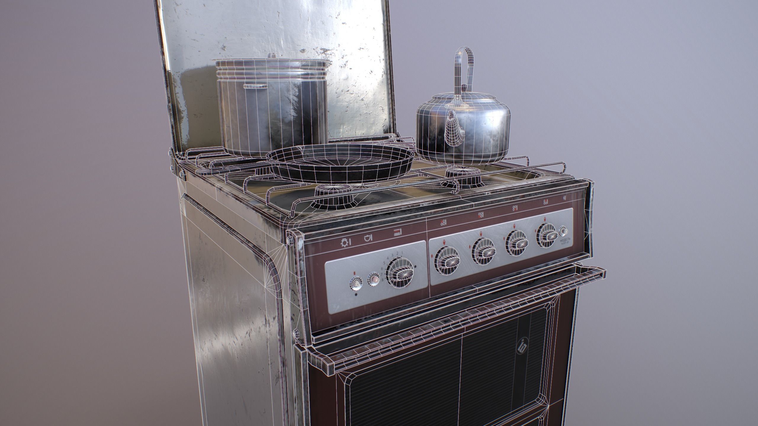 Old Soviet Russia Cooker Low-poly 3D model_12