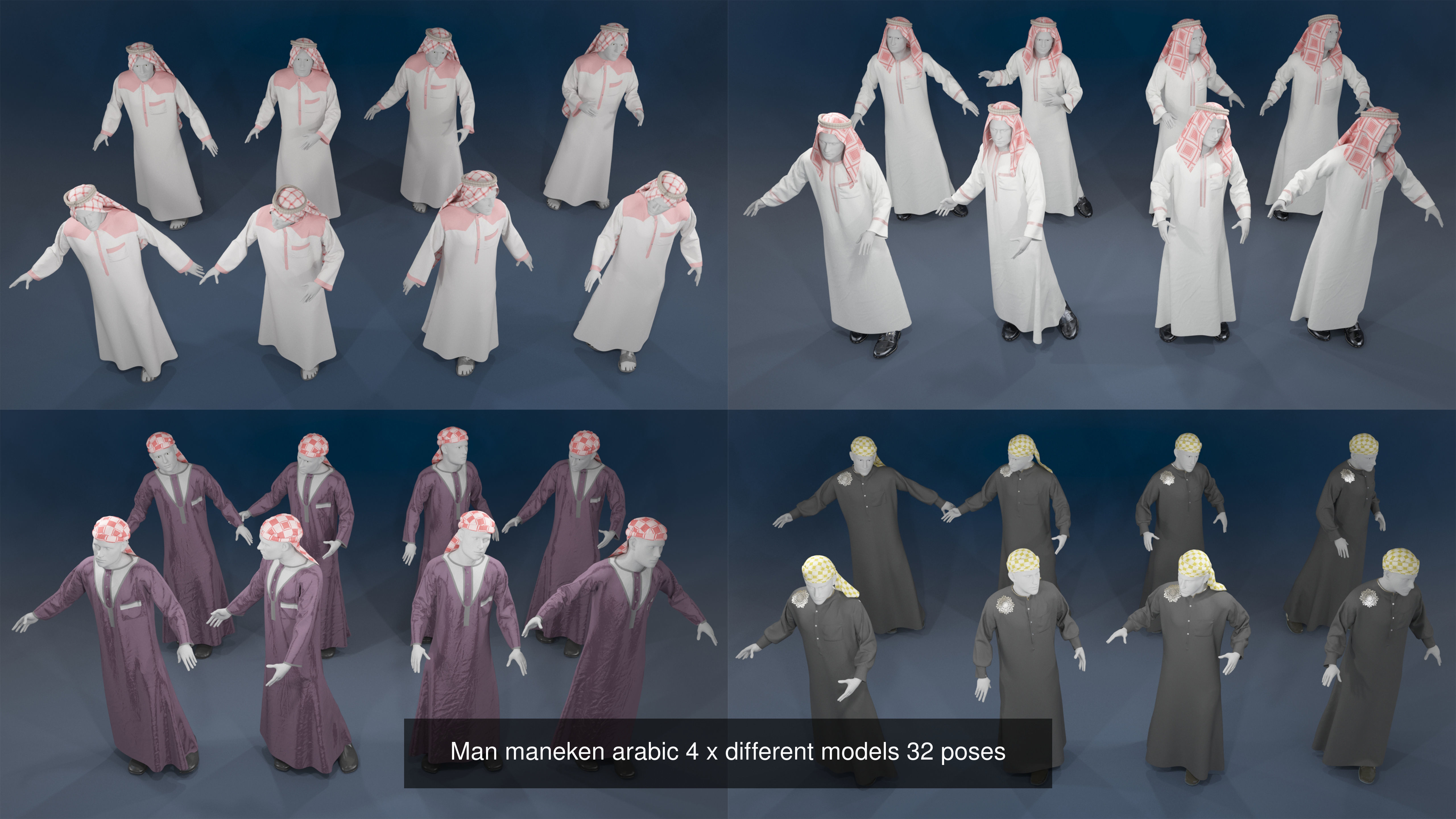 Arabic mennequin 16 x different models 128 poses 3D Model Collection_3