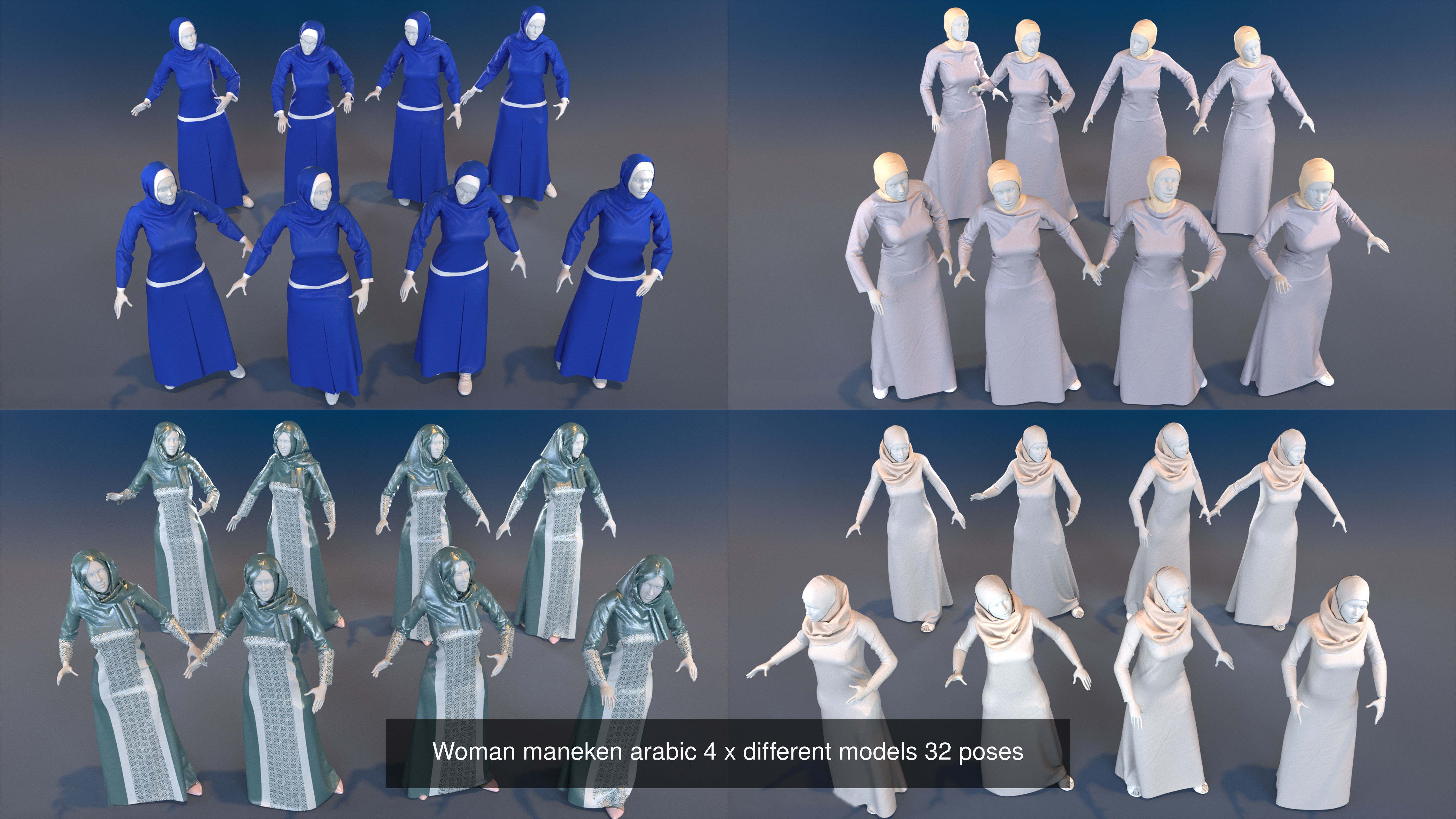 Arabic mennequin 16 x different models 128 poses 3D Model Collection_1
