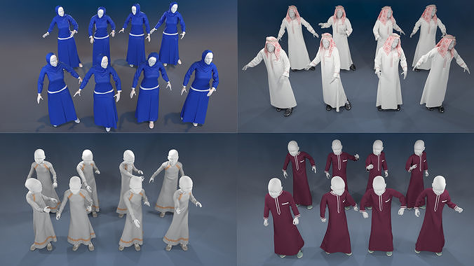 Arabic mennequin 16 x different models 128 poses 3D Model Collection
