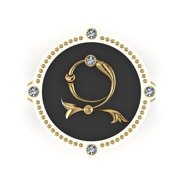 Bird-calligraphy ring Z 3D print model_9