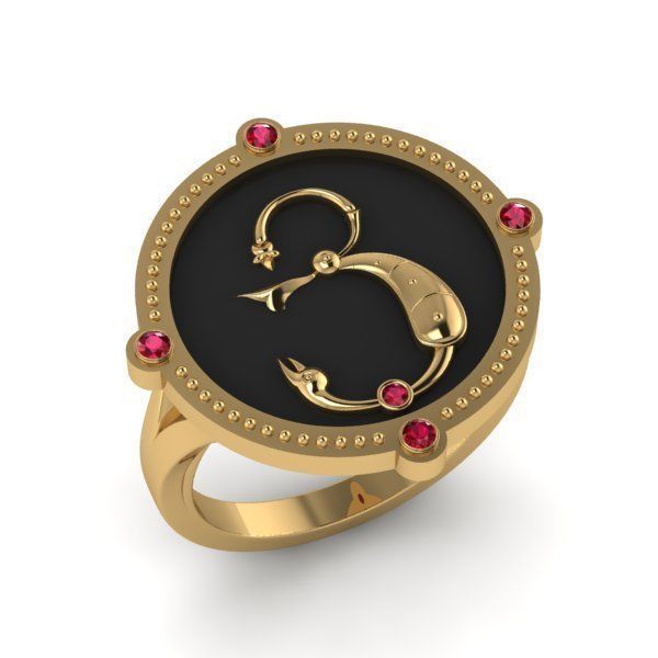 Bird-calligraphy ring Ya 3D print model_15