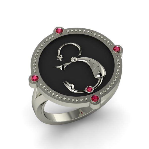 Bird-calligraphy ring Ya 3D print model_12