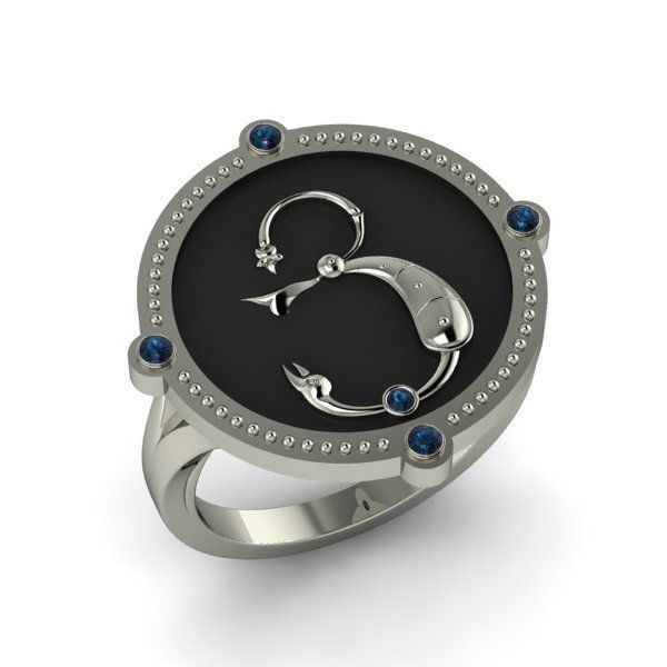 Bird-calligraphy ring Ya 3D print model_11