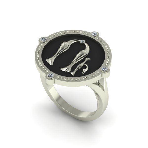 Bird-calligraphy ring U 3D print model_19