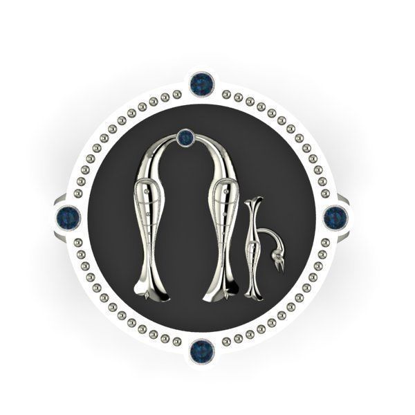 Bird-calligraphy ring U 3D print model_5