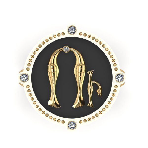 Bird-calligraphy ring U 3D print model_9