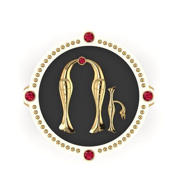 Bird-calligraphy ring U 3D print model_10